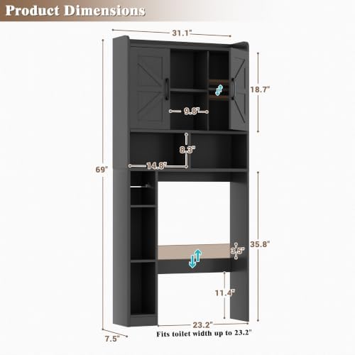 Farmhouse Over The Toilet Storage Cabinet with Barn Door, Reversible Side