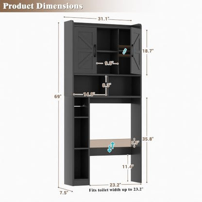 Farmhouse Over The Toilet Storage Cabinet with Barn Door, Reversible Side