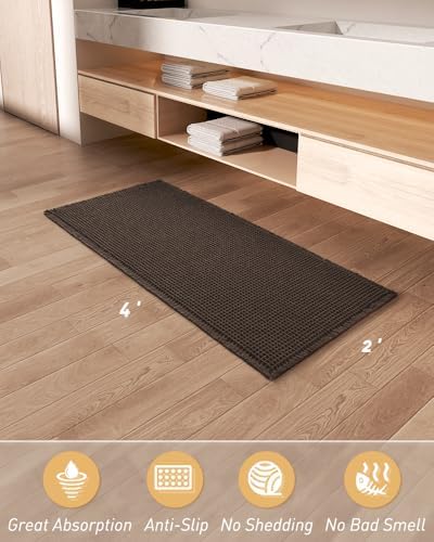 Upgraded Waffle Bath Mat Runner Absorbent Non Slip Bathroom Mat, 2' x 4'