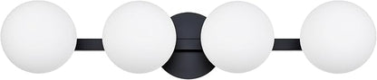 Black Bathroom Vanity Light Fixtures, Modern 4 Lights Matte Black Globe Wall Sconce Lighting, Porch Wall Mount Light Fixture for Bathroom, Mirror Cabinets Hallway Stairs