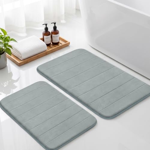 Neween Bathroom Rugs Set 2 Piece, Absorbent Memory Foam Bath Mat, Grey