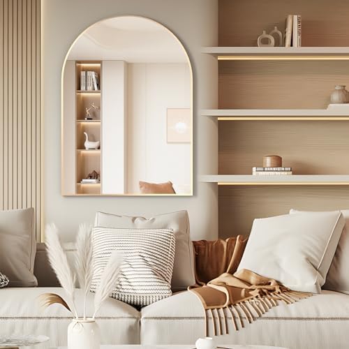 Arched Wall Mirror for Bathroom, 30"x40" Arched Mirror Wall Mounted Mirror with Metal Frame, Gold Vanity Mirror Decor for Mantle, Bedroom, Entryway, Living Room