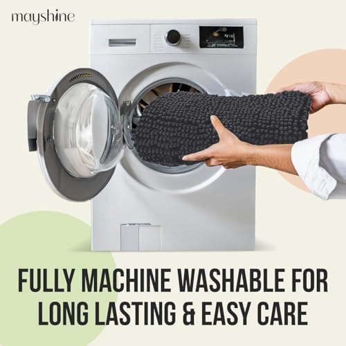 Standard 3pc Set Chenille Bath Mats, Includes 21"x24" U-Shaped Contour Toilet Rug, 21"x34" Inches Bathmat and 1 Toilet Lid Cover, Plush Absorbent Bath Mats Quick Dry, Charcoal Gray