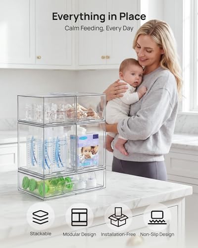 Vtopmart Clear Stackable Storage Drawers Set of 7, Plastic Organizer Bins