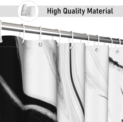 Black Marble Shower Curtain Modern Abstract Luxury Fluid Ink Texture Watercolor Bathroom Curtain Set with Hooks Soft and Lightweight Waterproof Fabric Machine Washable 36" Wx72 L
