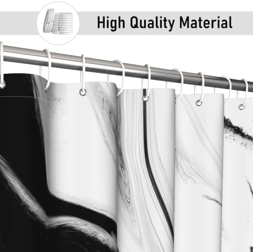 Black Marble Shower Curtain Modern Abstract Luxury Fluid Ink Texture Watercolor Bathroom Curtain Set with Hooks Soft and Lightweight Waterproof Fabric Machine Washable 66" WX72 L