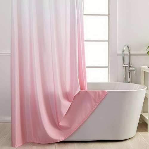 No Hook Shower Curtain and Liner Set for Bathroom, Ombre Pink, 71" x 74"