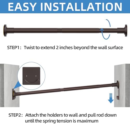 CorkLatta Matte Bronze Shower Curtain Rod,1 Inch Diameter Stainless Steel Adjustable Spring Tension Rods 32 to 92",with Holders,Anti-Slip,Curtain Rods No Drilling(1 Pack)