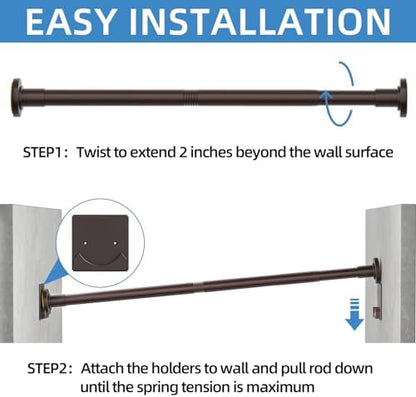 CorkLatta Matte Bronze Shower Curtain Rod,1 Inch Diameter Stainless Steel Adjustable Spring Tension Rods 32 to 92",with Holders,Anti-Slip,Curtain Rods No Drilling(1 Pack)