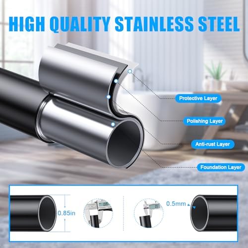 TEECK Shower Curtain Rod, 32-43 inch Adjustable Spring Tension Curtain Rod, Never Rust Anti-Slip Shower Curtain Rod for Bathroom, No Drilling, Never Collapse, Easy to Use, Black