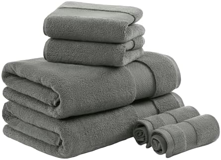 Madison Park 100% Turkish Cotton 600 GSM Bath Towel Set, 6 Piece, Charcoal