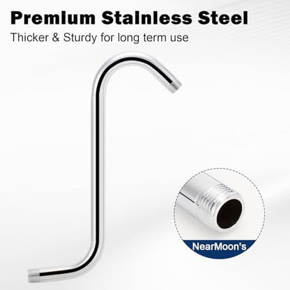 NearMoon S Shaped Shower Head Riser Arm, Shower Extender Arm with Flange, Standard 1/2" Connection- Bathroom Accessory (12 Inch, Chrome)