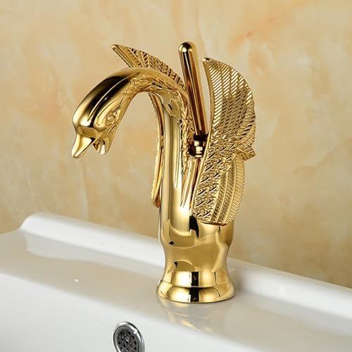 Vintage Brass Bathroom Faucet Retro Hot & Cold Water Sink Mixer Tap Gold Finish Short Design for Stylish Home Decor