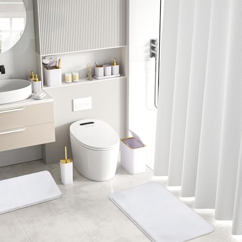 Bathroom Accessory Set - Bathroom Set, 27PC Bathroom Accessories Set, White Bathroom Sets with Shower Curtain and Rugs, Mini Trash Can, Toilet Brush, Trash Can & Soap Dispenser