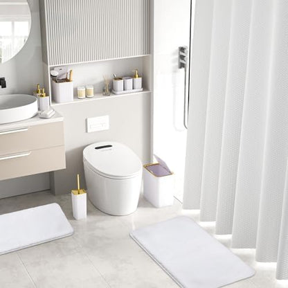 Bathroom Accessory Set - Bathroom Set, 27PC Bathroom Accessories Set, White Bathroom Sets with Shower Curtain and Rugs, Mini Trash Can, Toilet Brush, Trash Can & Soap Dispenser