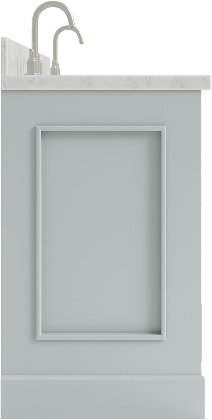 ARIEL Stafford 72-inch Bathroom Vanity with Sink,Solid Wood, 1.5-inch Italian Carrara Marble Countertop, Double Rectangular Porcelain Sink, 4 Soft Closing Doors, 6 Dovetail Drawers, Grey
