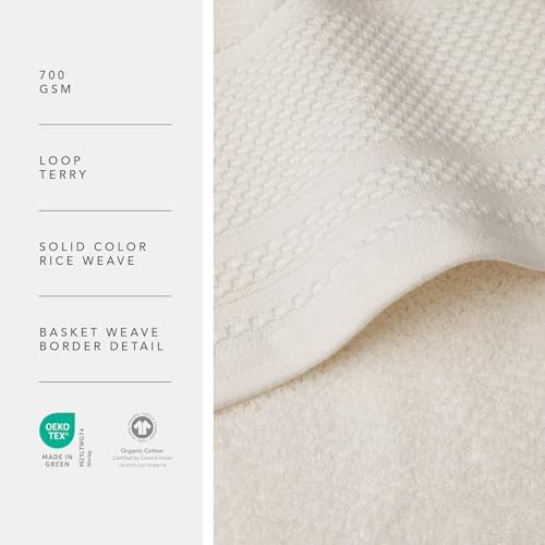 Texere 100% Organic Cotton Rice Weave Jacquard 700 GSM Luxury Bath Towel Sets - Ultra Soft and Absorbent Hotel and Spa Quality (Rice Weave, Cream, 2 Bath & 2 Hand Towels)
