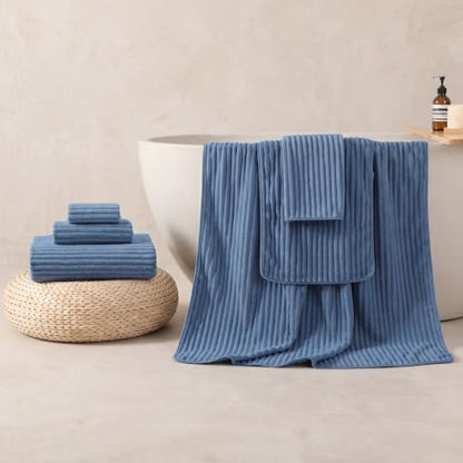 REDKISS Blue Bath Towels Set 6 Piece - Microfiber Bathroom Towels of 6 Large, Highly Absorbent Bath Towel, Soft Shower Towel for Bathroom, Hotel 2 Bath Sheet 2 Hand Towel 2 Washcloths