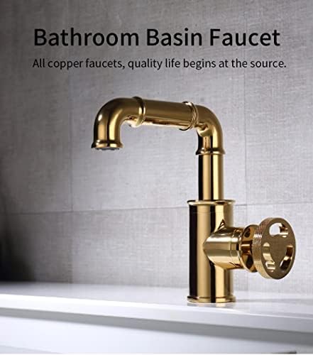 Modern Brass Bathroom Faucet with Hot and Cold Water Mixer Contemporary Design for Kitchen or Bathroom Gold Finish