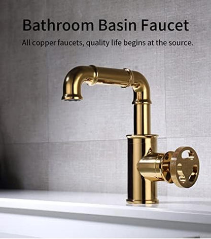 Modern Brass Bathroom Faucet with Hot and Cold Water Mixer Contemporary Design for Kitchen or Bathroom Gold Finish