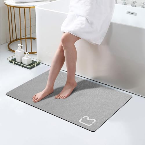 Diatomaceous Earth Bath Mat Stone Bath Mats for Bathroom,17"x32",Grey