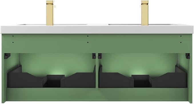 Blossom 48 Inch Double Sink Bathroom Vanity, All Wood Wall Mounted Floating Bathroom Vanity Cabinet with Acrylic Sink, Bathroom Sink Cabinet with Soft-Close Drawers, Modern Vanities, Aventurine Green