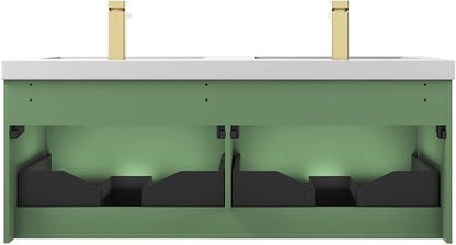 Blossom 48 Inch Double Sink Bathroom Vanity, All Wood Wall Mounted Floating Bathroom Vanity Cabinet with Acrylic Sink, Bathroom Sink Cabinet with Soft-Close Drawers, Modern Vanities, Aventurine Green