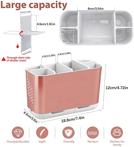 Boperzi Toothbrush Holders for Bathrooms Countertop, Electric Tooth Brush Holder with Adjustable Dividers, Detachable Anti-Slip Large Toothpaste Caddy Organizer Storage for Shower, Family, Kids, Pink