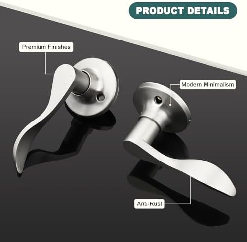GOBEKOR 1 Pair of Dummy Door Levers Brushed Nickel Interior Door Handle for Left Hand and Right Hand, Non-Turning Handle Pull for Closet French Doors, 2 Pack