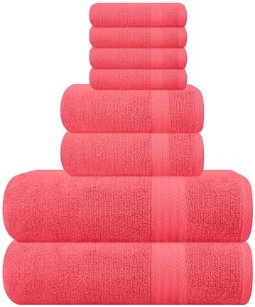 GLAMBURG Ultra Soft 8-Piece Towel Set - 100% Pure Ringspun Cotton, Contains 2 Oversized Bath Towels 27x54, 2 Hand Towels 16x28, 4 Wash Cloths 13x13 - Ideal for Everyday use, Hotel & Spa - Coral Orange