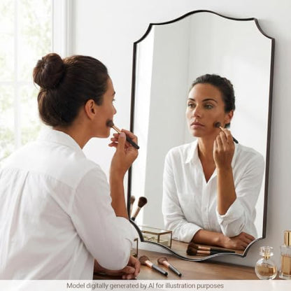 ANDY STAR Scalloped Bathroom Mirror, 24"x32" Brushed Bronze Vanity Mirror, Antique Bronze Decorative Bathroom Mirrors, Anti-Rust Stainless Steel Metal Frame, Stunning Design Ideal for Home Decor