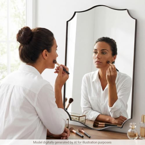 ANDY STAR 30x40 Inch Bronze Mirror, Large Bathroom Mirror with Anti-Rust Stainless Steel Metal Frame, Unique Rectangle Mirror, Stunning Curved Design Ideal for Home Remodel