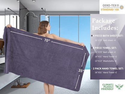 Extra Large Bath Sheet Set of 4,Ultra Soft Fluffy Towel,35”x 70”Oversized Bath Towel Set,Premium Microfiber Bathroom Towel Set Highly Absorbent Quick Dry Shower Towel for Bathroom,Hotel,Spa (Purple)