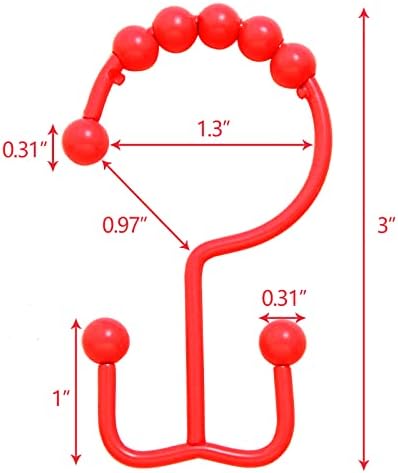 Shower Curtain Hooks,304 Stainless Steel Shower Rings for Bathroom,Double Glide Shower Hooks for Bathroom Shower Curtain Rods Curtains,Set of 12 Hooks,Red（Shower Curtain Hooks Style A ）