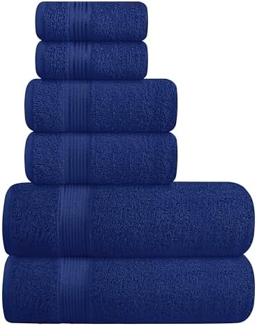 Belizzi Home Ultra Soft 6 Pack Cotton Towel Set, Contains 2 Bath Towels 28x55 inch, 2 Hand Towels 16x24 inch & 2 Wash Coths 12x12 inch, Ideal Everyday use, Compact & Lightweight - Navy Blue
