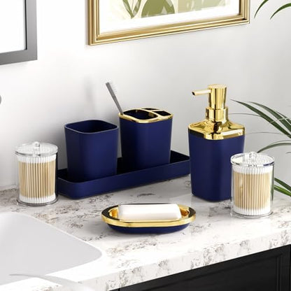 XLHOMO Bathroom Accessories Set - Luxury Blue Bathroom Set, 9 Pieces Bathroom Accessory Set, Navy Blue Bathroom Accessories with Trash Can, Toilet Brush & Soap Dispenser