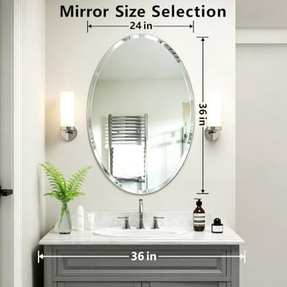 24 x 36 Inch Oval Frameless Bathroom Mirror, Beveled Polished Wall Mirror, Modern Decorative Mirror for Bathroom Vanity Bedroom Entryway