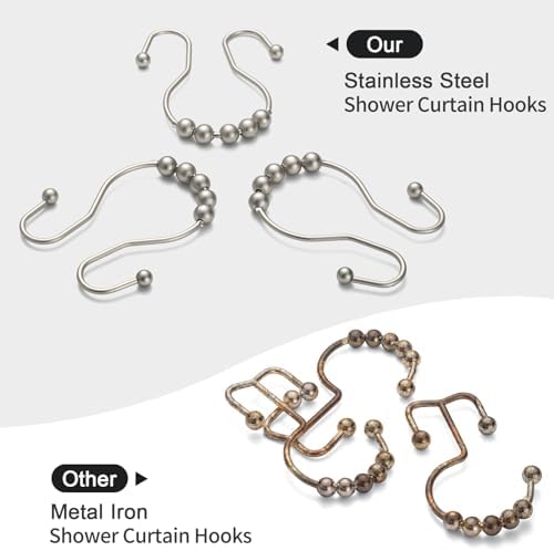 Goowin Shower Curtain Hooks, 12 Pcs Shower Curtain Rings, Stainless Steel Shower Curtain Hangers, Double Hook Shower Curtain Hooks, Smooth Sliding Anti-Drop Shower Rings for Curtain (Matte Nickel)