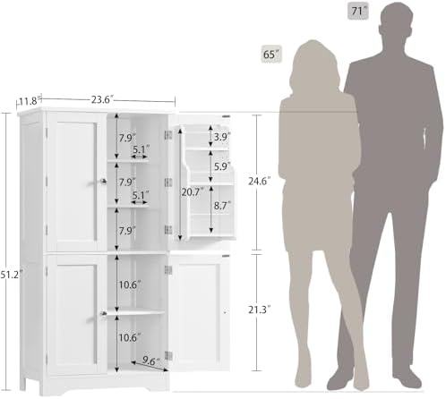 Pantry Cabinet with 4 Doors, Kitchen Storage Cabinet with Door Shelves,