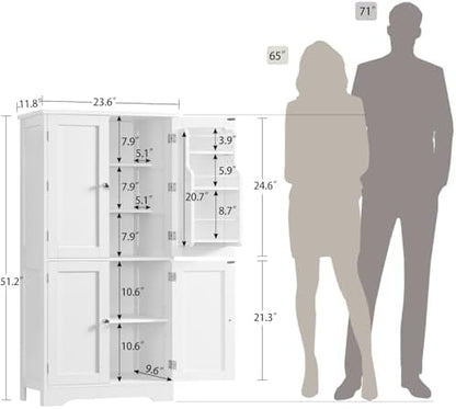Pantry Cabinet with 4 Doors, Kitchen Storage Cabinet with Door Shelves,