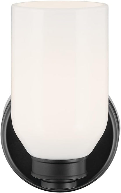 Kichler Shae 5" 1-Light Wall Sconce with White Opal Glass in Black, Modern, for Vanity, Fireplace, Buffet, Hallway, Vanity Mirror, (8.25" H x 5" W), 55200BK