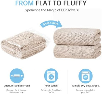 35X70 Inches Extra Large Bath Towels Sets of 4-Piece Bathroom Towel Set(1 Bath Towel, 1 Hair Towel, 1 Hand Towel, 1 Washcloth) Microfiber Shower Towels for Women Daily Use (Khaki, 4 Piece)