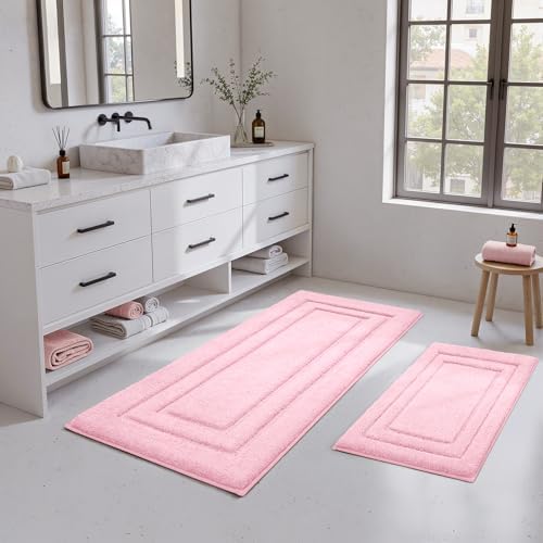 HOMEIDEAS Bathroom Rugs Sets 2 Piece, Soft Extra Long Bath Mat Light Pink