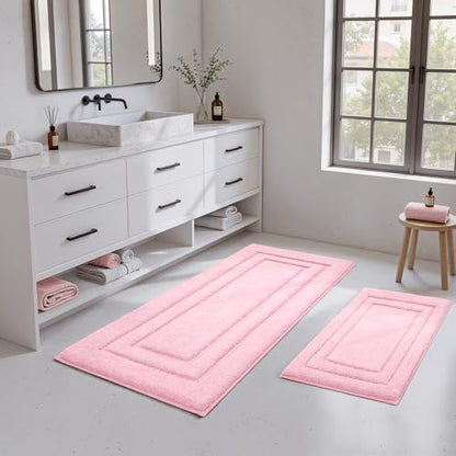 HOMEIDEAS Bathroom Rugs Sets 2 Piece, Soft Extra Long Bath Mat Light Pink