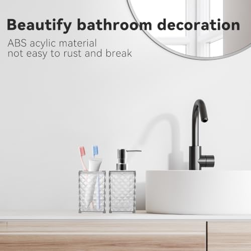 2 Piece Bathroom Accessory Set, Clear Soap Dispenser and Toothbrush Holder