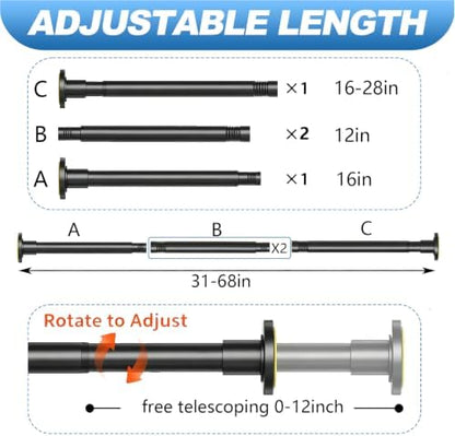 CorkLatta Black Shower Curtain Rod 31 to 68 Inch,1 Inch Diameter Adjustable Spring Tension Stainless Steel Telescoping Rod,Easy Install,No Rust