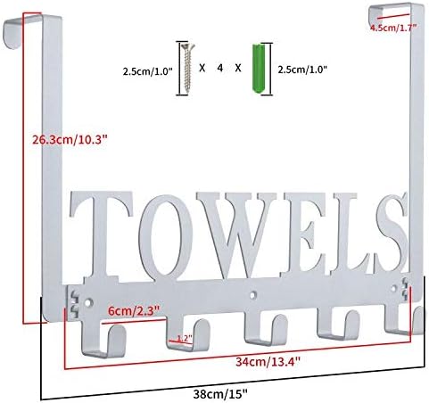 Kuhome Over The Door Hooks, Towel Hooks for Bathroom, Towel Rack Towel Holder for Bathroom Bedroom Kitchen Pool Beach Towels Bathrobe Wall Mount Hang on The Door Cabinet Cupboard (Silver Grey)