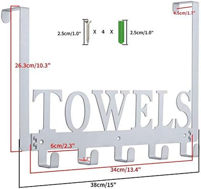 Kuhome Over The Door Hooks, Towel Hooks for Bathroom, Towel Rack Towel Holder for Bathroom Bedroom Kitchen Pool Beach Towels Bathrobe Wall Mount Hang on The Door Cabinet Cupboard (Silver Grey)