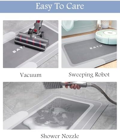 MontVoo-Bath Mat-Bath Mat Rug Non Slip Super Absorbent Stain Resistant Quick Dry Thin Bathroom Rug-Bath Mats for Bathroom Floor Bathtub Vanity-Bathmat Bath Rug Easy Care 17"x35" Grey