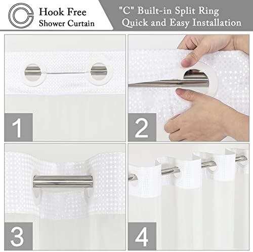 Gibelle No Hook Cloth White Shower Curtain with Liner, 72x86